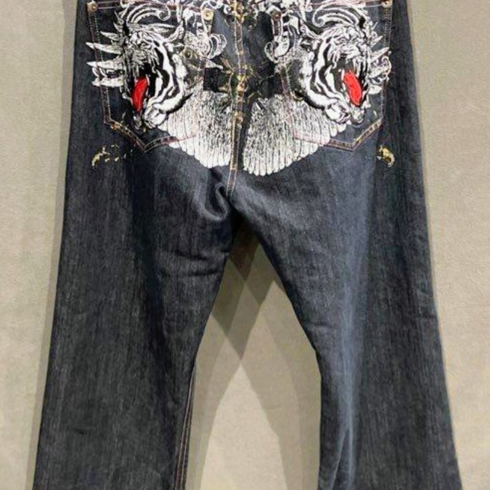 Men's Black Embroidered Jeans